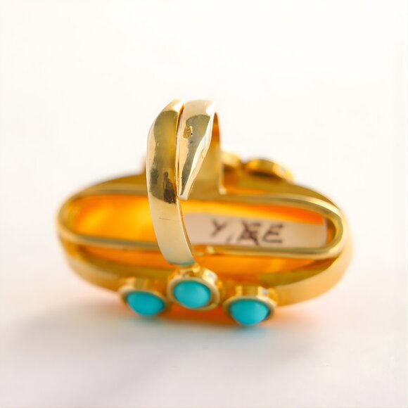 Baltic Amber and Turquoise Gold Ring- 14k Gold Plated Sterling Silver - Picture 6 of 9